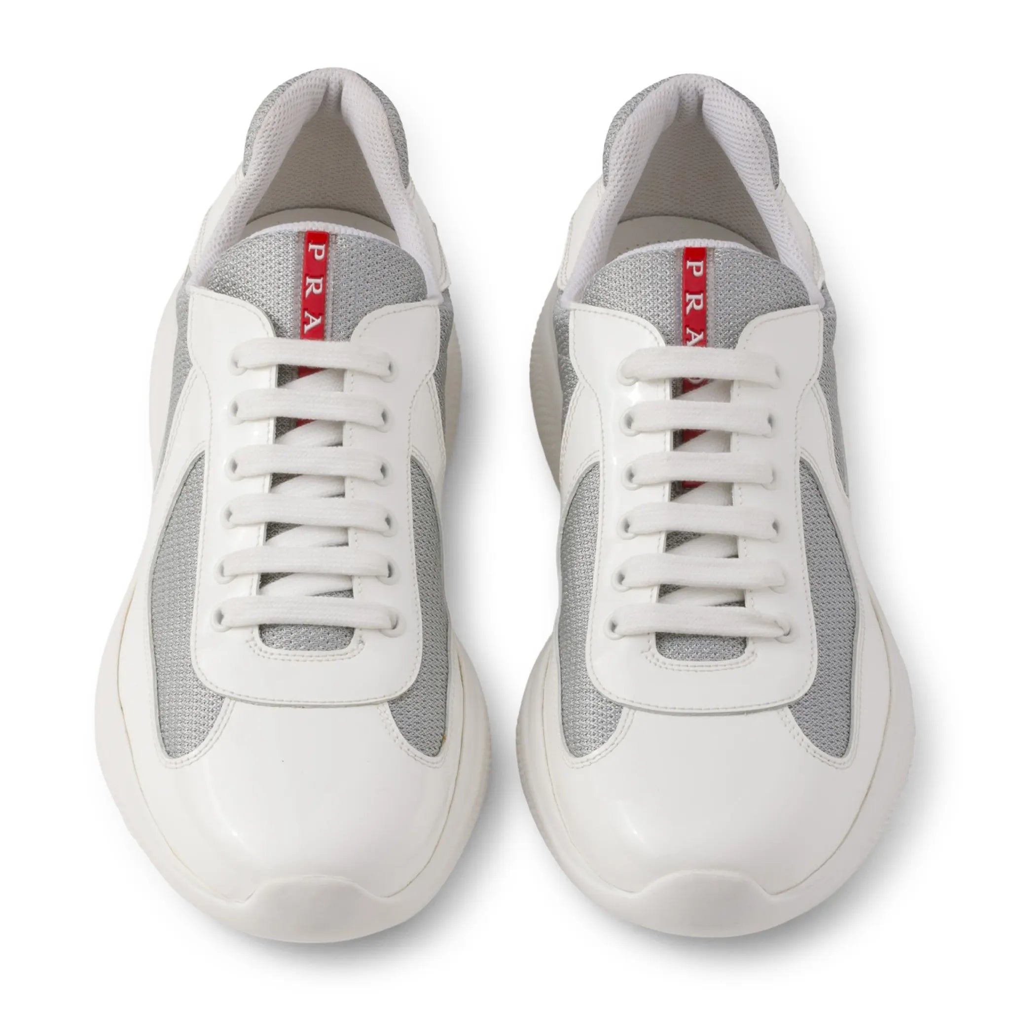 Upper View of Prada Americas Cup Patent White Silver Sneaker 4E3400_ASZ_F0J36_F_G000